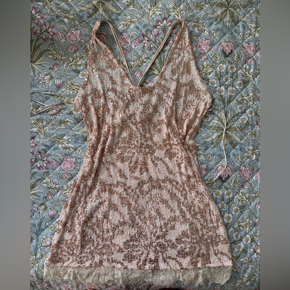 Rise and Shine Embellished Sequin Strappy Mini Slip Dress